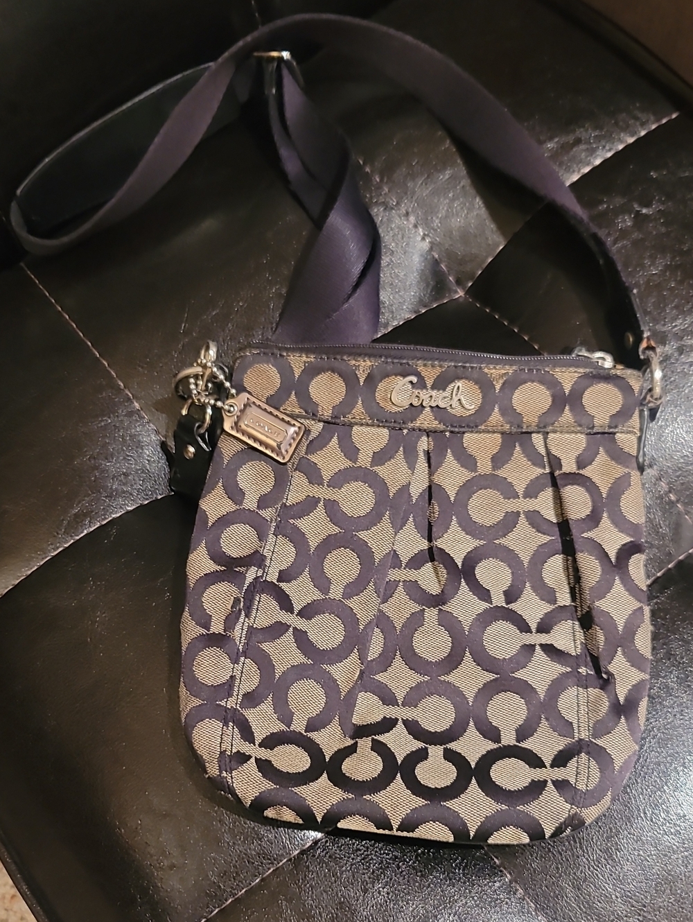 Coach Small Crossbody Bag in Gray and Black Signature Jacquard